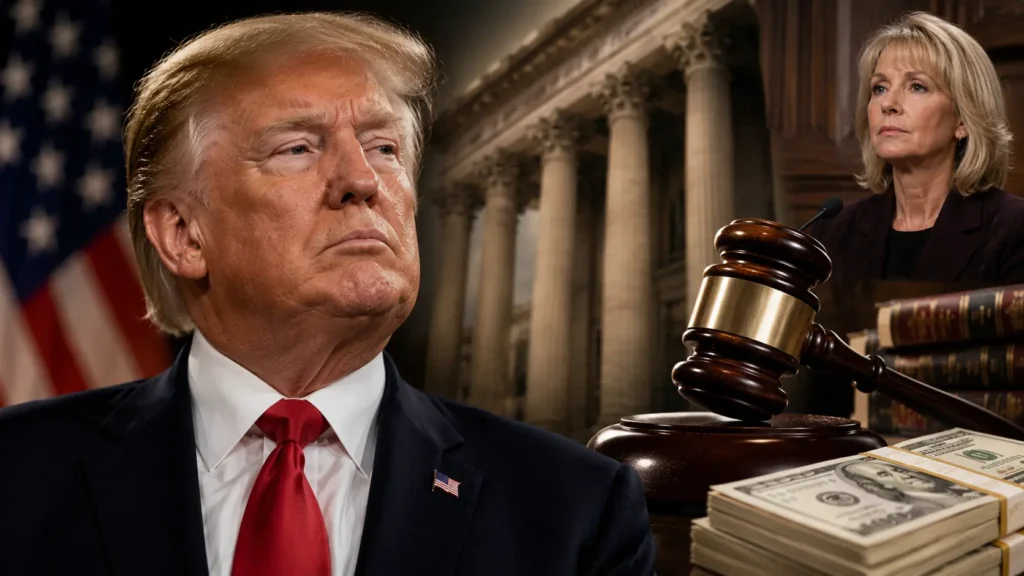 Courthouse steps illustrating the Trump appeals sexual abuse and defamation judgment case